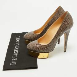 Pre Owned Charlotte Olympia Grey Croc Embossed Leather Dolly Platform Pumps Size 39