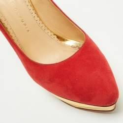 Pre Owned Charlotte Olympia Red Suede Dolly Platform Pumps Size 39
