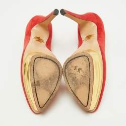 Pre Owned Charlotte Olympia Red Suede Dolly Platform Pumps Size 39