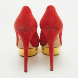 Pre Owned Charlotte Olympia Red Suede Dolly Platform Pumps Size 39