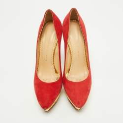 Pre Owned Charlotte Olympia Red Suede Dolly Platform Pumps Size 39