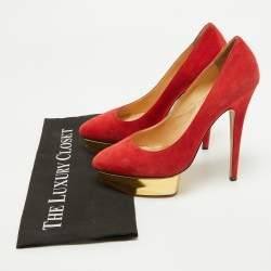 Pre Owned Charlotte Olympia Red Suede Dolly Platform Pumps Size 39