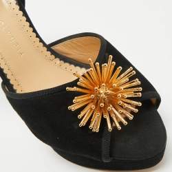 Pre Owned Charlotte Olympia Black Suede Ankle Strap Platform Sandals Size 40