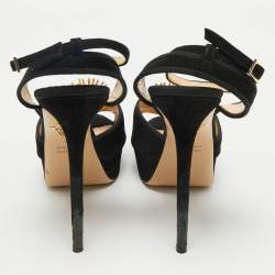 Pre Owned Charlotte Olympia Black Suede Ankle Strap Platform Sandals Size 40