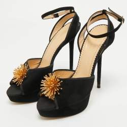 Pre Owned Charlotte Olympia Black Suede Ankle Strap Platform Sandals Size 40