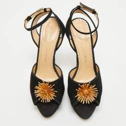 Pre Owned Charlotte Olympia Black Suede Ankle Strap Platform Sandals Size 40