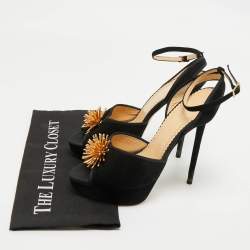 Pre Owned Charlotte Olympia Black Suede Ankle Strap Platform Sandals Size 40