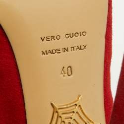 Pre Owned Charlotte Olympia Red Suede Daphne Scalloped Trim Peep Toe Platform Pumps Size 40