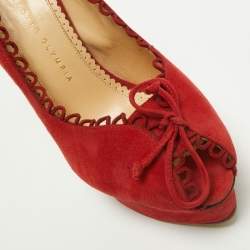 Pre Owned Charlotte Olympia Red Suede Daphne Scalloped Trim Peep Toe Platform Pumps Size 40