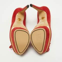 Pre Owned Charlotte Olympia Red Suede Daphne Scalloped Trim Peep Toe Platform Pumps Size 40