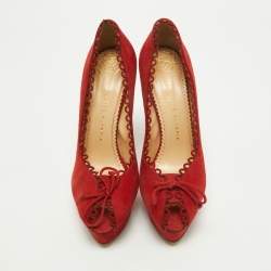 Pre Owned Charlotte Olympia Red Suede Daphne Scalloped Trim Peep Toe Platform Pumps Size 40