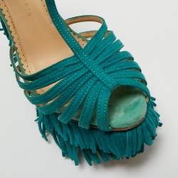 مملوكة مسبقًا Charlotte Olympia Blue Suede Winona Fringe Wedge Sandals Size 39