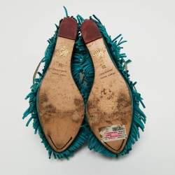 مملوكة مسبقًا Charlotte Olympia Blue Suede Winona Fringe Wedge Sandals Size 39