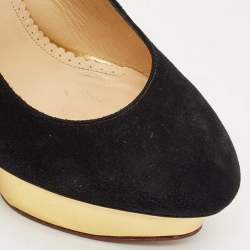Pre Owned Charlotte Olympia Black Suede Dolly Platform Slingback Pumps Size 39