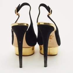 Pre Owned Charlotte Olympia Black Suede Dolly Platform Slingback Pumps Size 39
