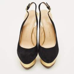 Pre Owned Charlotte Olympia Black Suede Dolly Platform Slingback Pumps Size 39