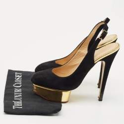 Pre Owned Charlotte Olympia Black Suede Dolly Platform Slingback Pumps Size 39