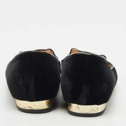 Pre Owned Charlotte Olympia Navy Blue Velvet Kitty Ballet Flats Size 36.5