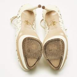 Pre Owned Charlotte Olympia Cream Cut Out Leather Scribble Dolores Ankle Strap Platform Pumps Size 38.5
