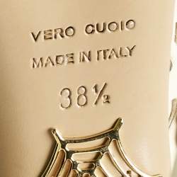 Pre Owned Charlotte Olympia Cream Cut Out Leather Scribble Dolores Ankle Strap Platform Pumps Size 38.5