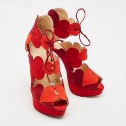 Pre Owned Charlotte Olympia Multicolor Suede Head Over Platform Sandals Size 39