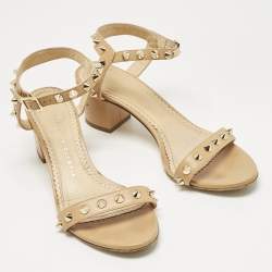 Pre Owned Charlotte Olympia Tan Leather Spike Embellished Ankle Strap Sandals Size 37
