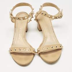 Pre Owned Charlotte Olympia Tan Leather Spike Embellished Ankle Strap Sandals Size 37