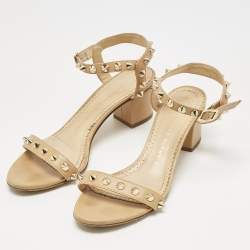 Pre Owned Charlotte Olympia Tan Leather Spike Embellished Ankle Strap Sandals Size 37
