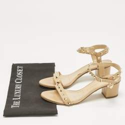 Pre Owned Charlotte Olympia Tan Leather Spike Embellished Ankle Strap Sandals Size 37