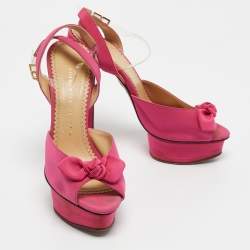 Pre Owned Charlotte Olympia Pink Satin Serena Ankle Strap Sandals Size 39