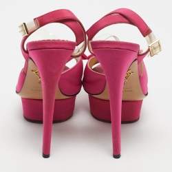 Pre Owned Charlotte Olympia Pink Satin Serena Ankle Strap Sandals Size 39