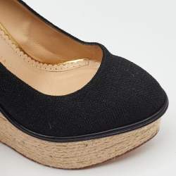 Pre Owned Charlotte Olympia Black Fabric Carmen Espadrille Platform Wedge Pumps Size 38