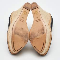 Pre Owned Charlotte Olympia Black Fabric Carmen Espadrille Platform Wedge Pumps Size 38