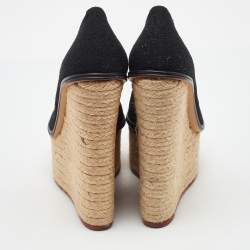 Pre Owned Charlotte Olympia Black Fabric Carmen Espadrille Platform Wedge Pumps Size 38