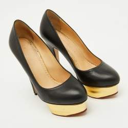 Pre Owned Charlotte Olympia Black Leather Dolly Platform Pumps Size 37