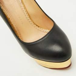 Pre Owned Charlotte Olympia Black Leather Dolly Platform Pumps Size 37