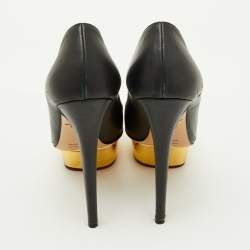 Pre Owned Charlotte Olympia Black Leather Dolly Platform Pumps Size 37
