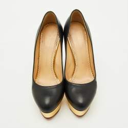 Pre Owned Charlotte Olympia Black Leather Dolly Platform Pumps Size 37