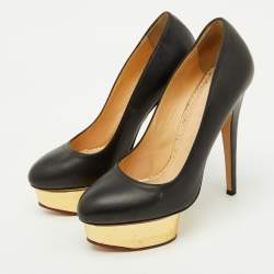 Pre Owned Charlotte Olympia Black Leather Dolly Platform Pumps Size 37