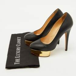 Pre Owned Charlotte Olympia Black Leather Dolly Platform Pumps Size 37
