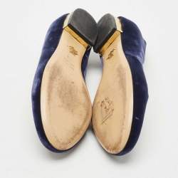 Pre Owned Charlotte Olympia Navy Blue Fabric Kitty Smoking Slippers Size 36.5