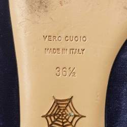 Pre Owned Charlotte Olympia Navy Blue Fabric Kitty Smoking Slippers Size 36.5