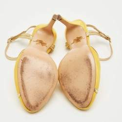 Pre Owned Charlotte Olympia Yellow Leather and Satin Queenie Ankle Strap Pumps Size 36