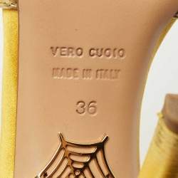 Pre Owned Charlotte Olympia Yellow Leather and Satin Queenie Ankle Strap Pumps Size 36