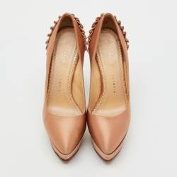 Pre Owned Charlotte Olympia Metallic Bronze Satin Paloma Fan Pleat Platform Pumps Size 35.5