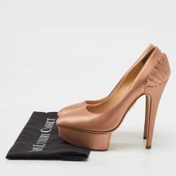 Pre Owned Charlotte Olympia Metallic Bronze Satin Paloma Fan Pleat Platform Pumps Size 35.5