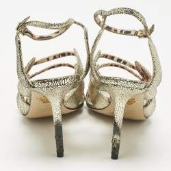 Pre Owned Charlotte Olympia Gold Texture Leather Ankle Strap Sandals Size 39