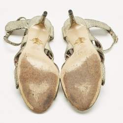 Pre Owned Charlotte Olympia Gold Texture Leather Ankle Strap Sandals Size 39