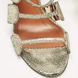 Pre Owned Charlotte Olympia Gold Texture Leather Ankle Strap Sandals Size 39