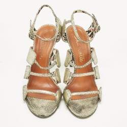 Pre Owned Charlotte Olympia Gold Texture Leather Ankle Strap Sandals Size 39